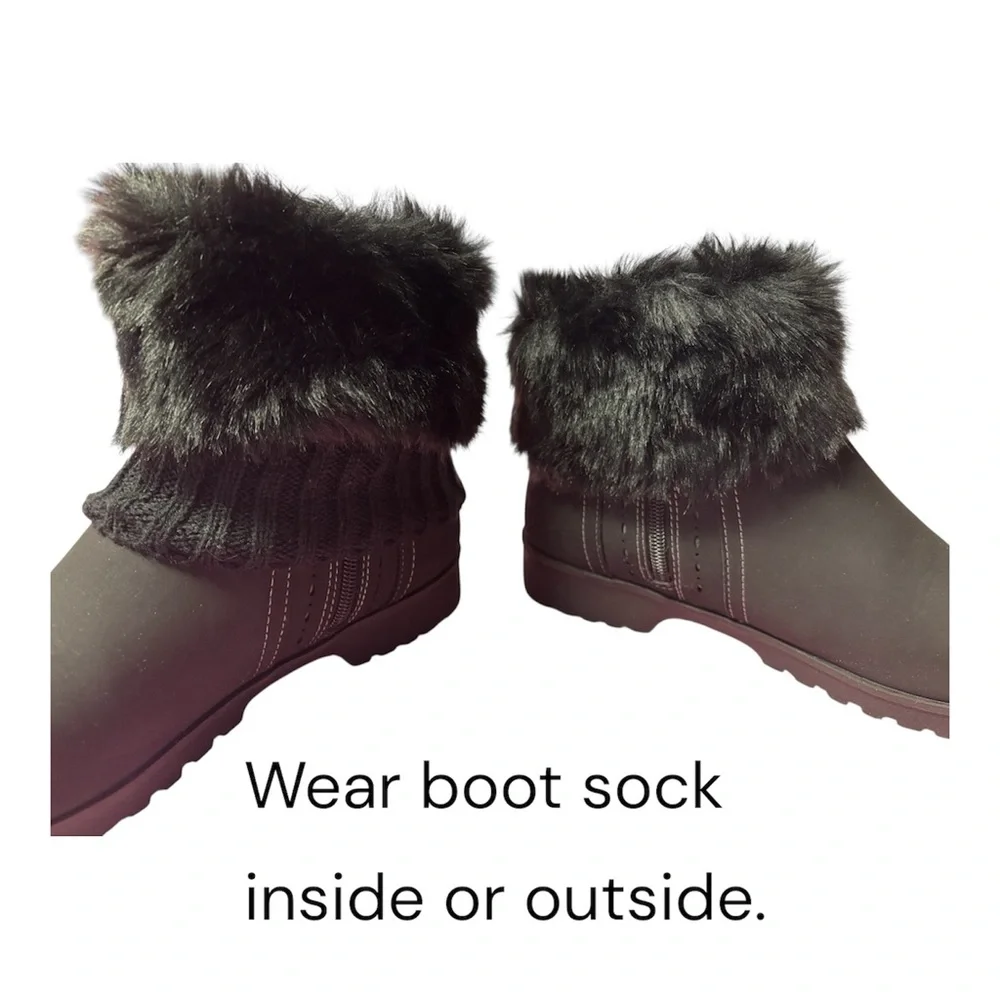 JSport women’s size 9 BLACK Ankle Boot -faux fur top